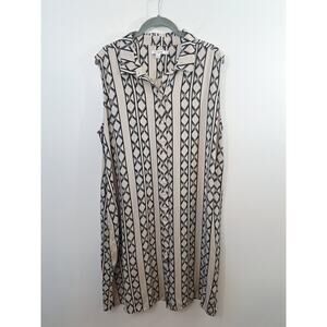 Chico's Women's Tan Black Geometric Print Button-up Shift Dress In Size 16